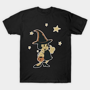 Little witch girl with Halloween T-Shirt